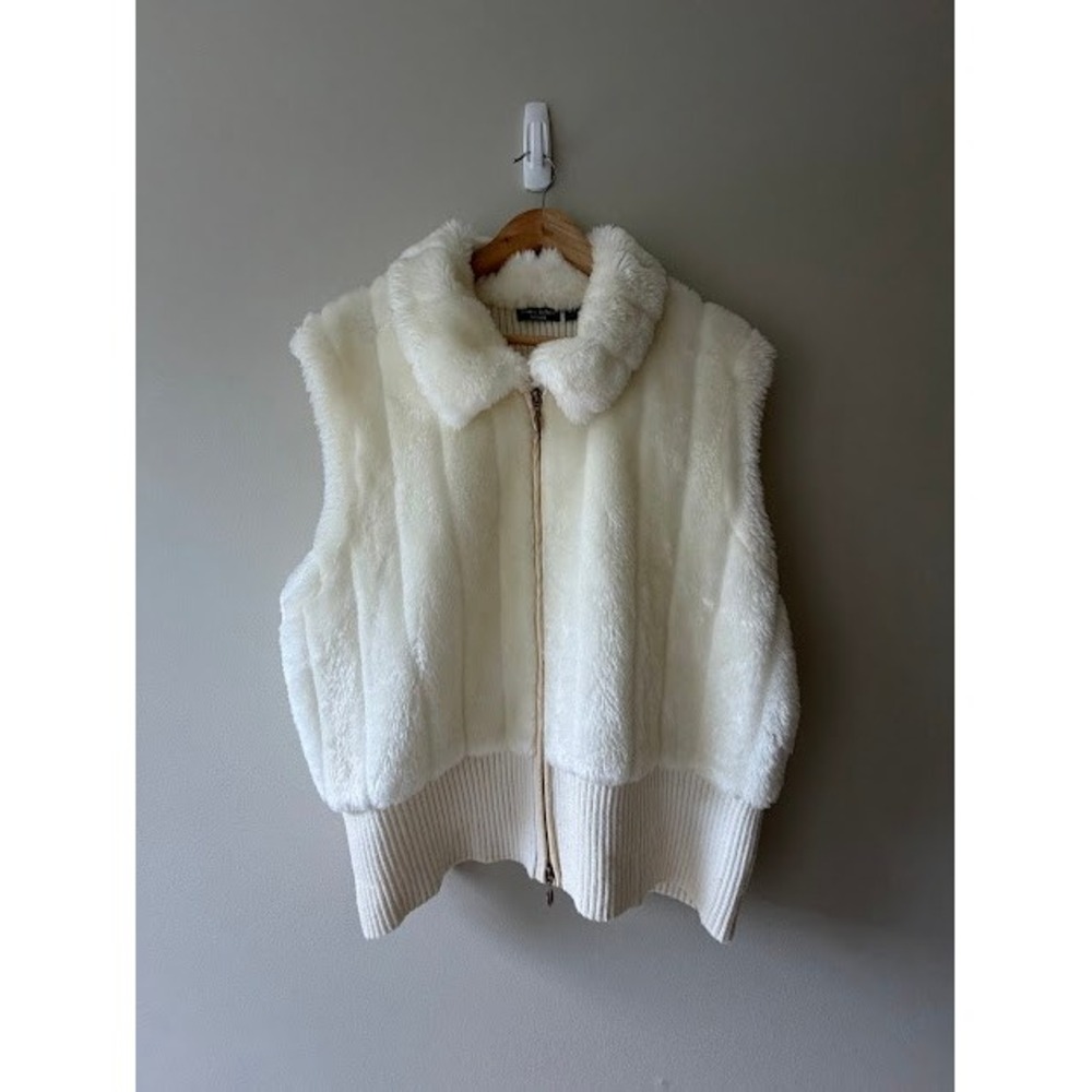 Winter Chic Essentials by Milano Faux Fur Vest XL Ivory Ribbed Knit Zip - Picture 9 of 9